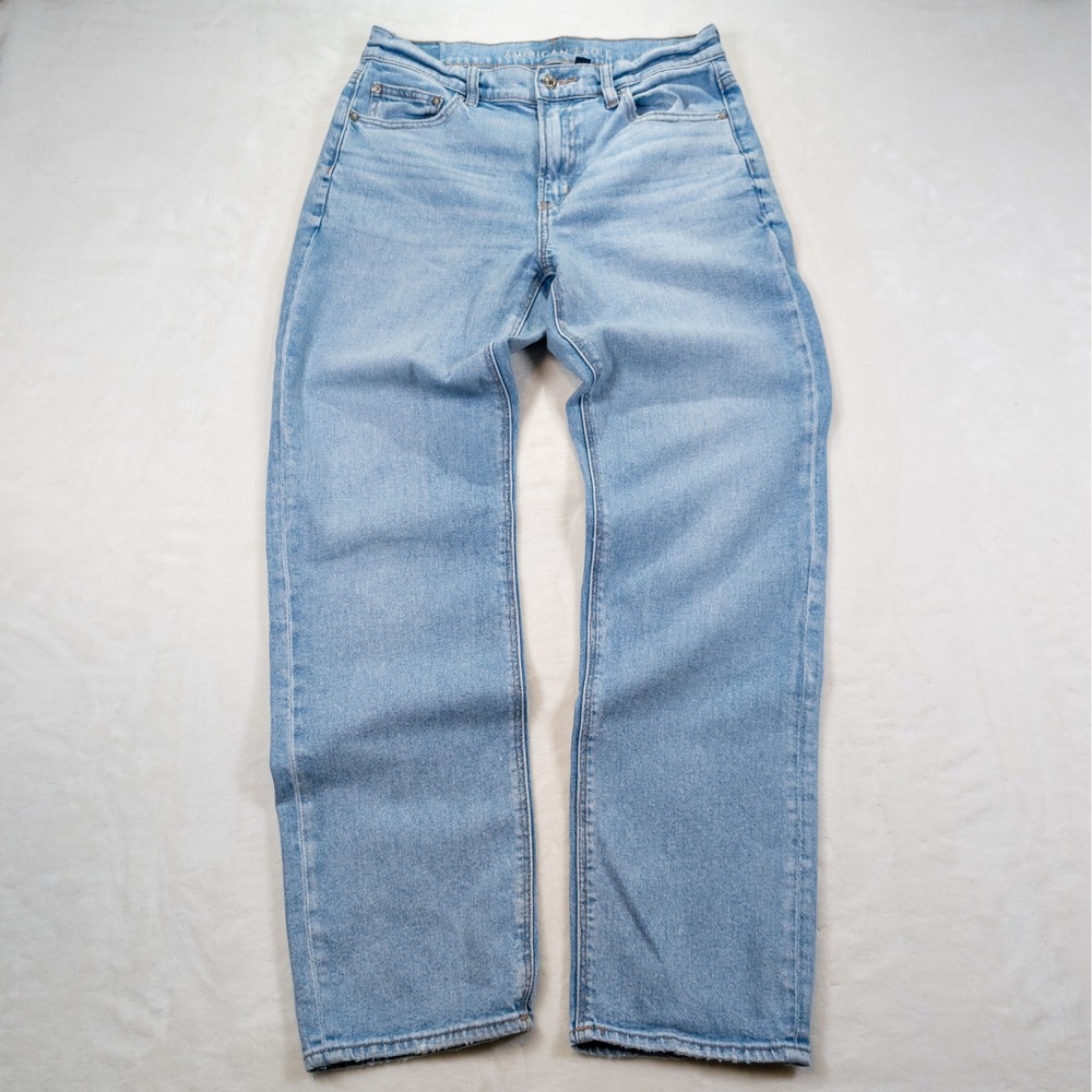 American Eagle Straight Leg Jeans Women 6 Blue Super High Rise Relaxed Denim